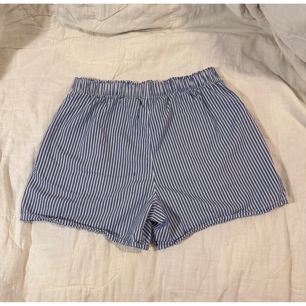 Lovestitch Blue White Striped Elastic  Waist Boxer Shorts Womens Medium‎ Pockets - Picture 3 of 7